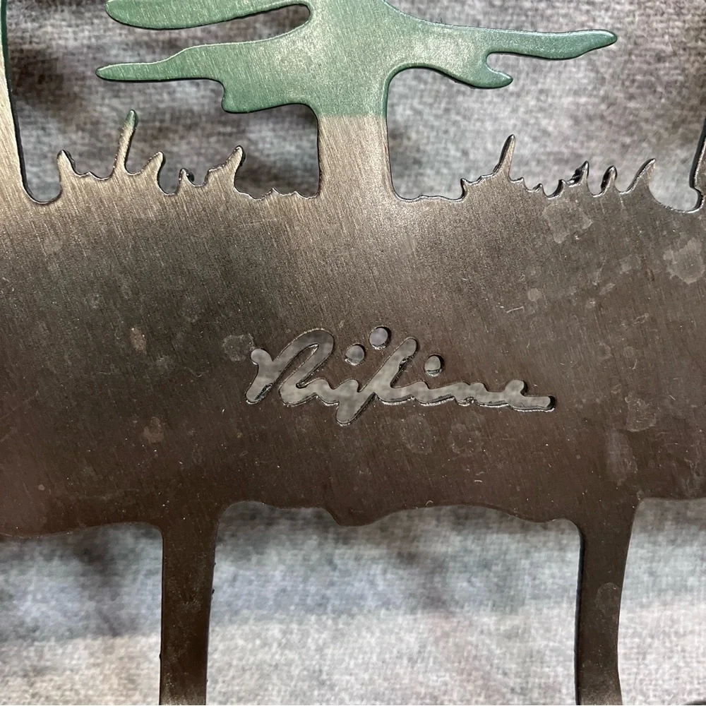 Elk Deer Woodland Metal Art Hanging Coat Hooks Hat Rack Key Holder Signed Cabin